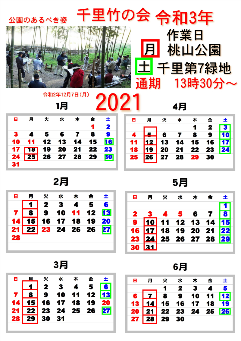 竹　2021　6月　カレンダー